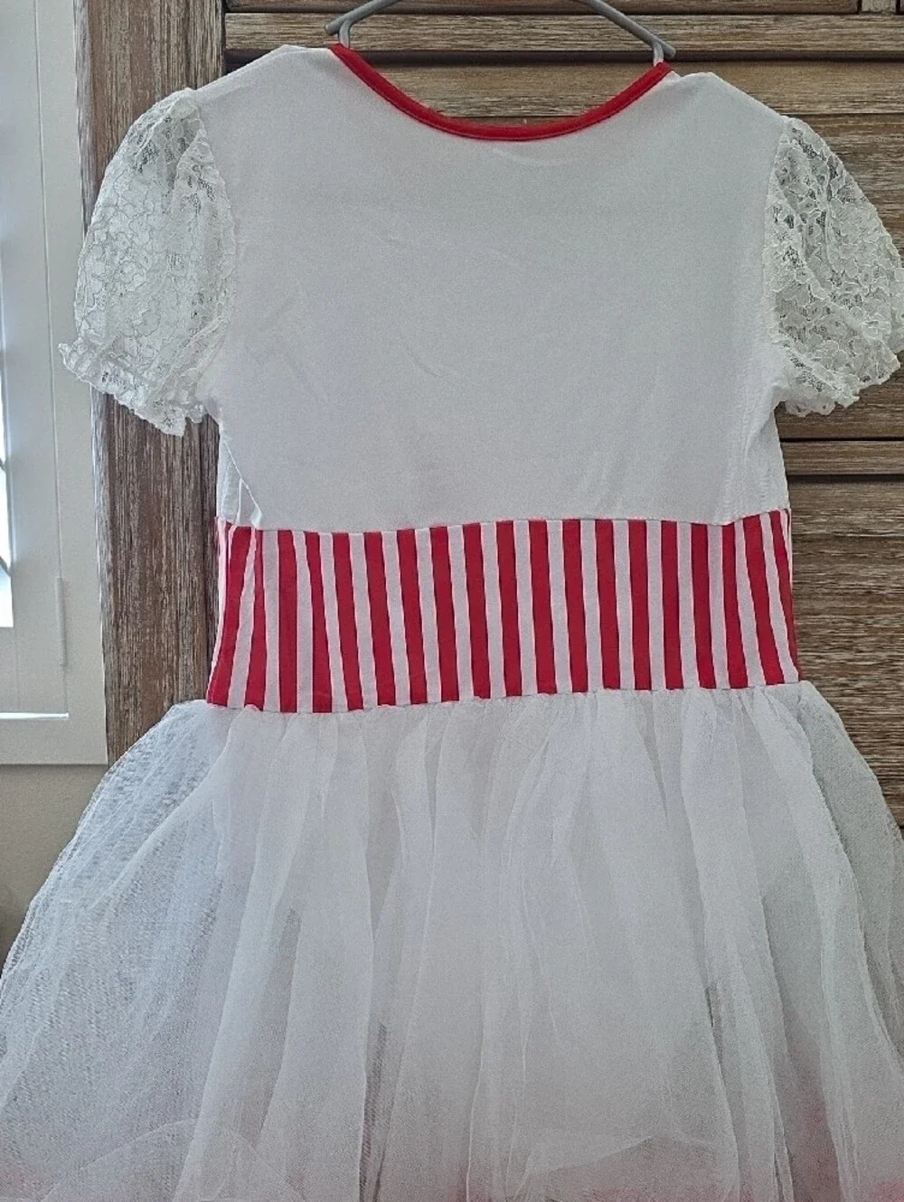 White and Red Striped Kids Dance Costume Dress